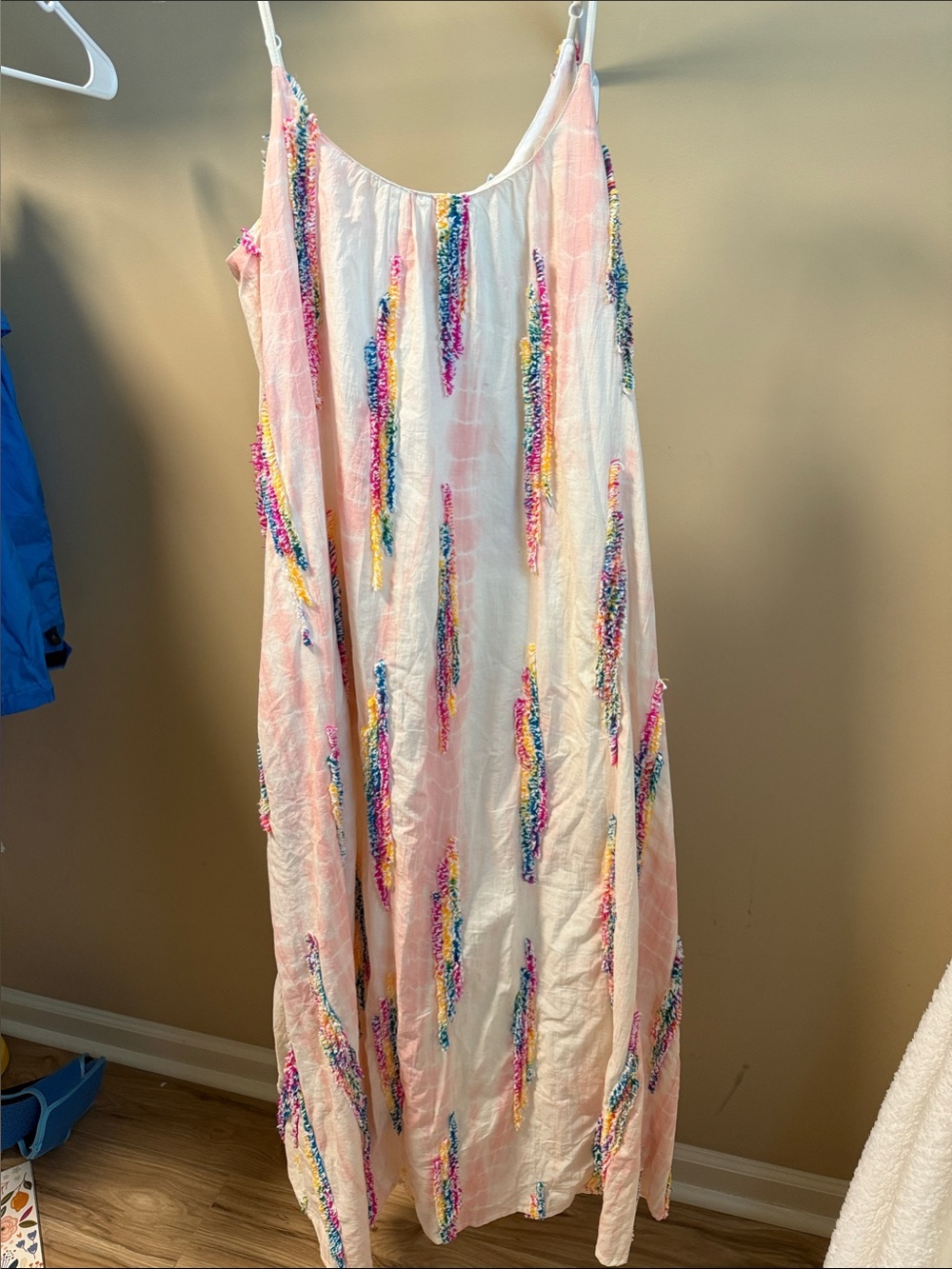 En Crème Boho Maxi Slip Dress with Multicolor Fringe
